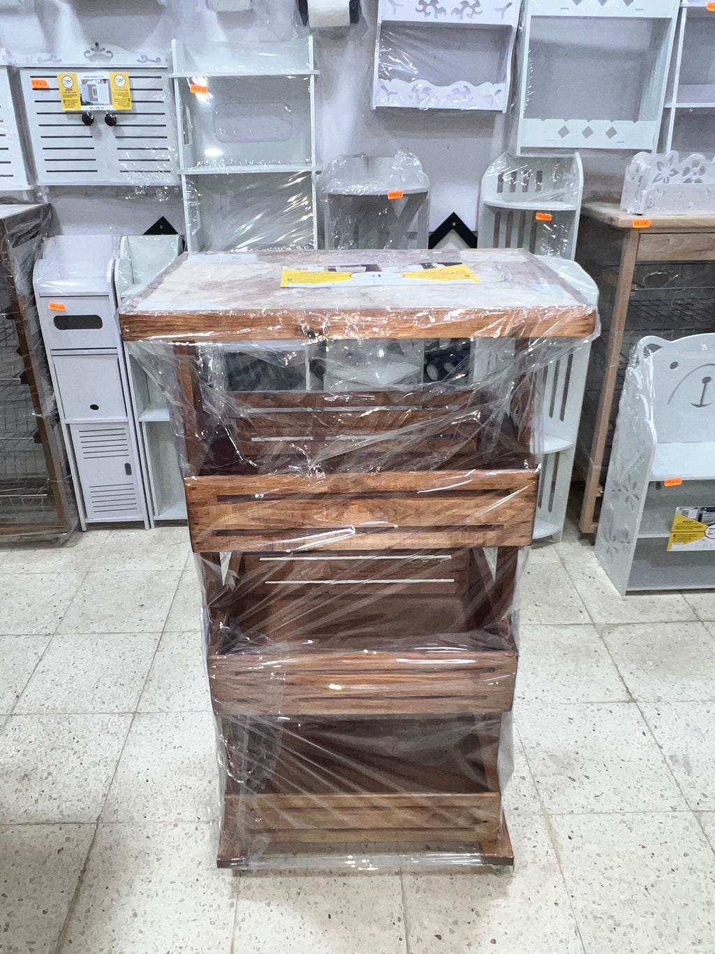 CHARIOT LÉGUMES 3 ÉTAGES BOIS ROUGE / عربة خضروات 3 طوابق خشب أحمر