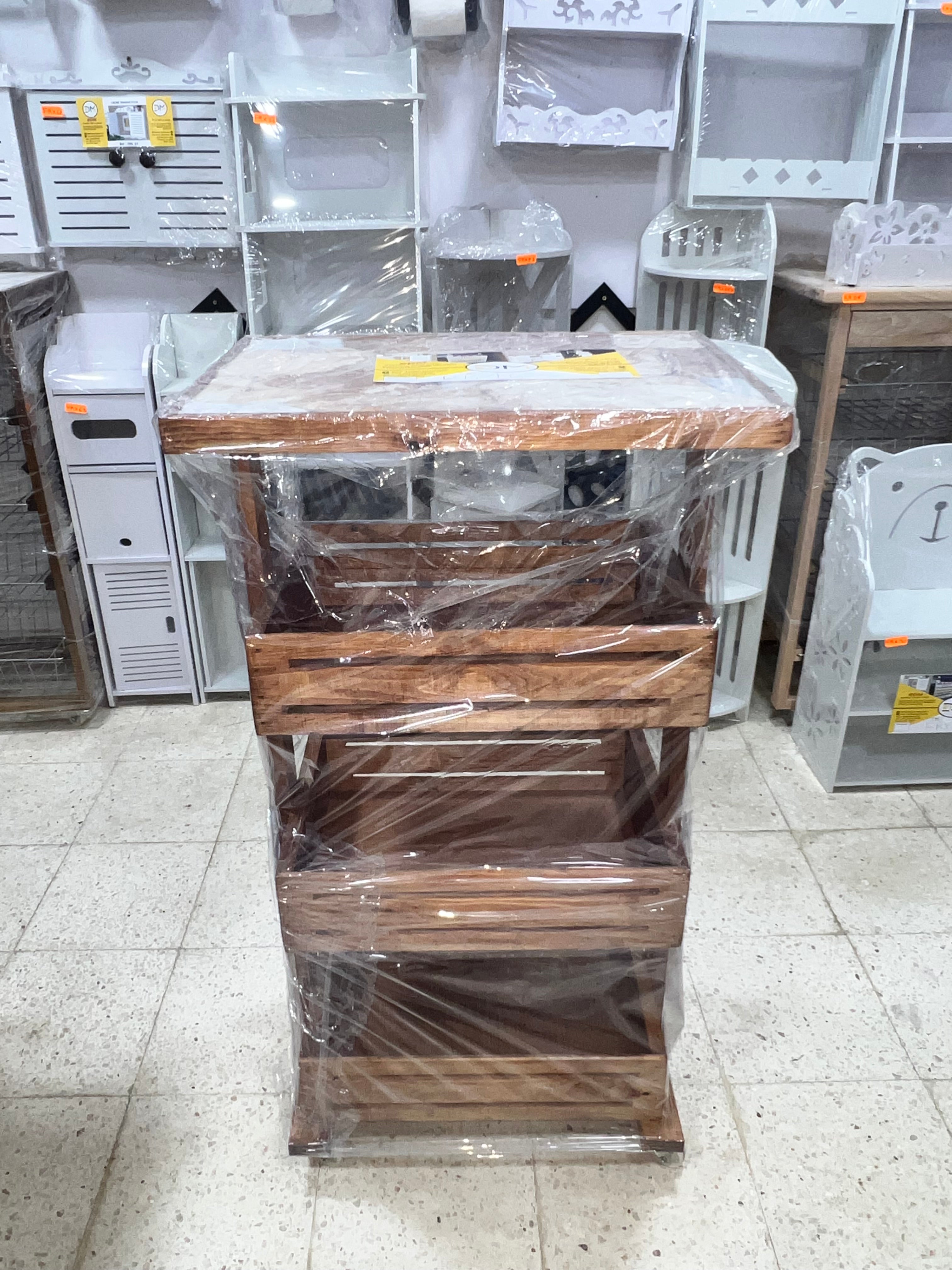 CHARIOT LÉGUMES 3 ÉTAGES BOIS ROUGE / عربة خضروات 3 طوابق خشب أحمر